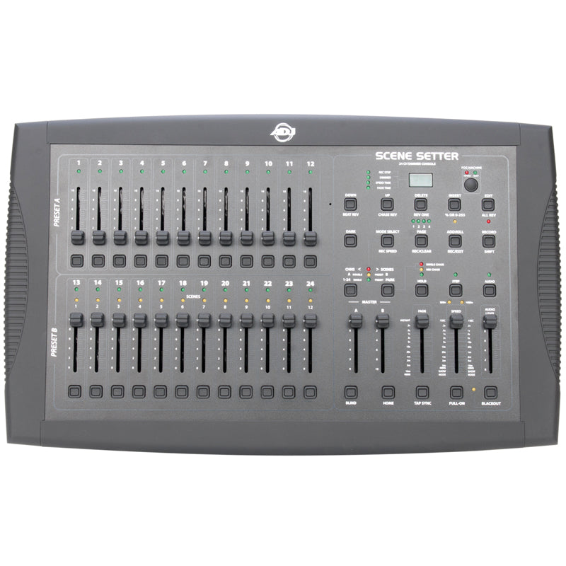 ADJ Scene Setter, 24 Ch. DMX Dimming Console, Midi, 11000 Programmable Scenes, 48 Recordable Programs. Audio, Fade, and Speed Controls