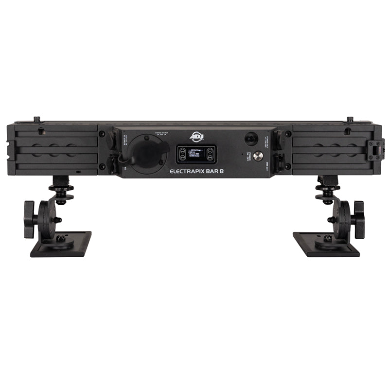 ADJ ElectraPix Bar 8, IP65 1/2 Meter Bar, Battery Powered, 8 x 20 Watt HEX LED Rgbaluv Individual Pixel Control, Backround RGB LEDs, Aria X2 Wireles, 20 Degree Diffusion Filter, L Track System