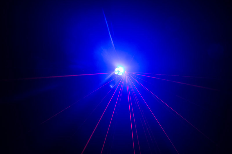 Eliminator Lighting CenterDroid, Multi-Effect Light with 10 x 15W RGBW 4-in-1 LEDs, 100mW Red and 50mW Green Lasers, Tilting Arms, Rotating Optics, 22 DMX Channels