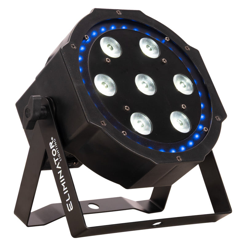 Eliminator Lighting LP 8R, Compact LED Par with 7 x 8W RGBW 4-in-1 Center LEDs and 32 RGB Ring LEDs, Animated Ring Effects, Wireless Remote, 4 DMX Channel Modes