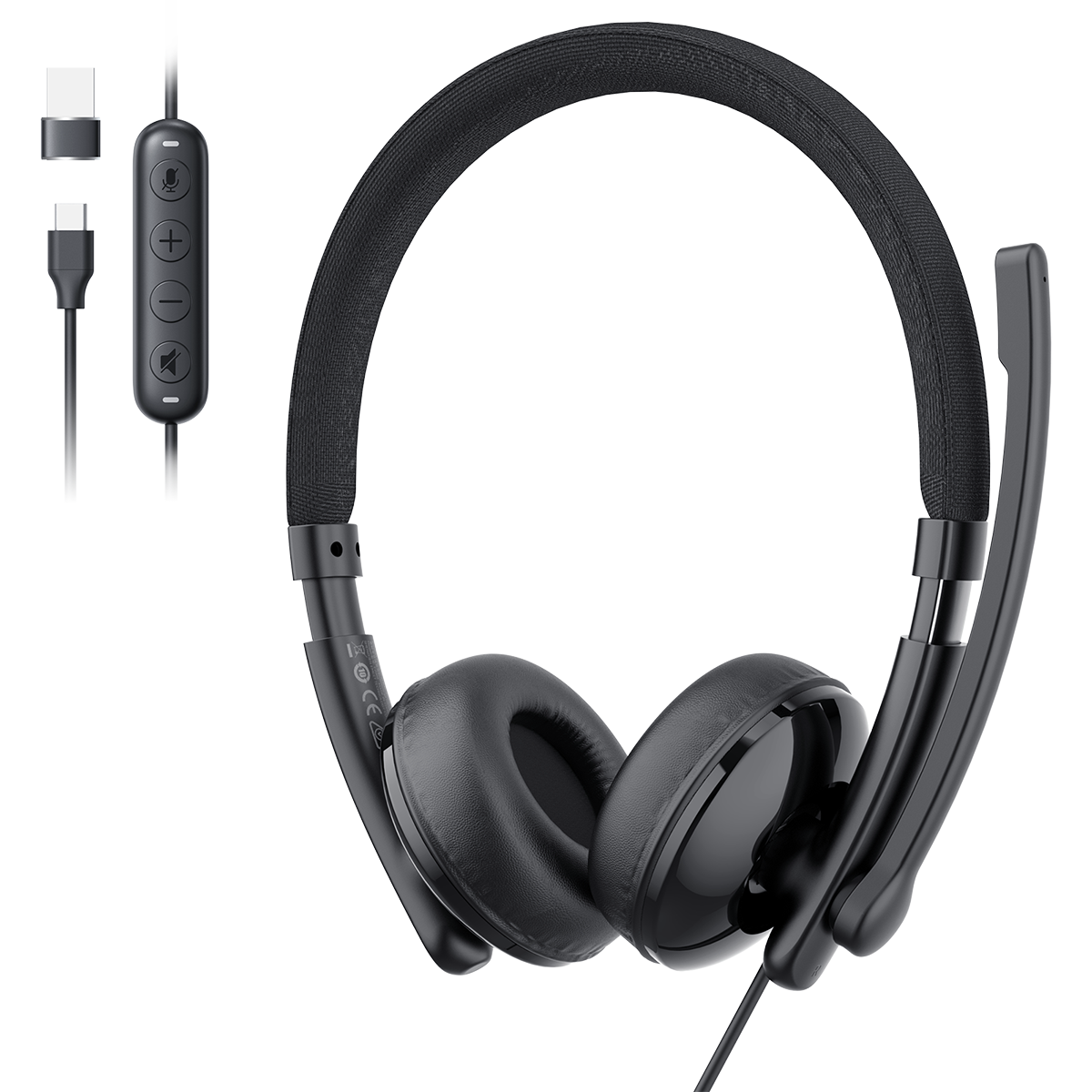 EMEET GeniusCall HS50, On-Ear ENC Headset with 270 Degree Rotatable Noise-Cancelling Boom Mic, In-Line Controls with One-Click Mute, Soft Foam Earpads and USB-C with USB-A Adapter
