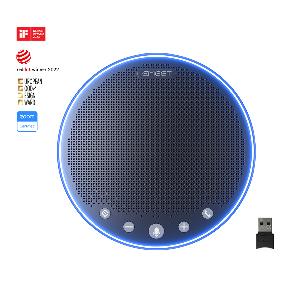 EMEET OfficeCore M3, Zoom Certified Speakerphone with 4 AI Mics, 360 Degree by 5m Voice Pickup, VoiceIA Noise Cancellation, 5W Hi-Fi Speaker, 5200mAh Battery, USB, AUX, Bluetooth and Daisy Chain for 20 People