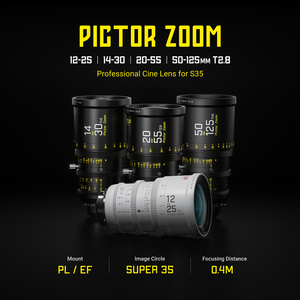 DZOFILM Pictor 50-125mm T2.8 Cine Zoom Lens for PL and EF Mount (Black), Super35 Parfocal Zoom, Interchangeable PL and EF Mount, 16-Blade Iris, M86 Front Filter