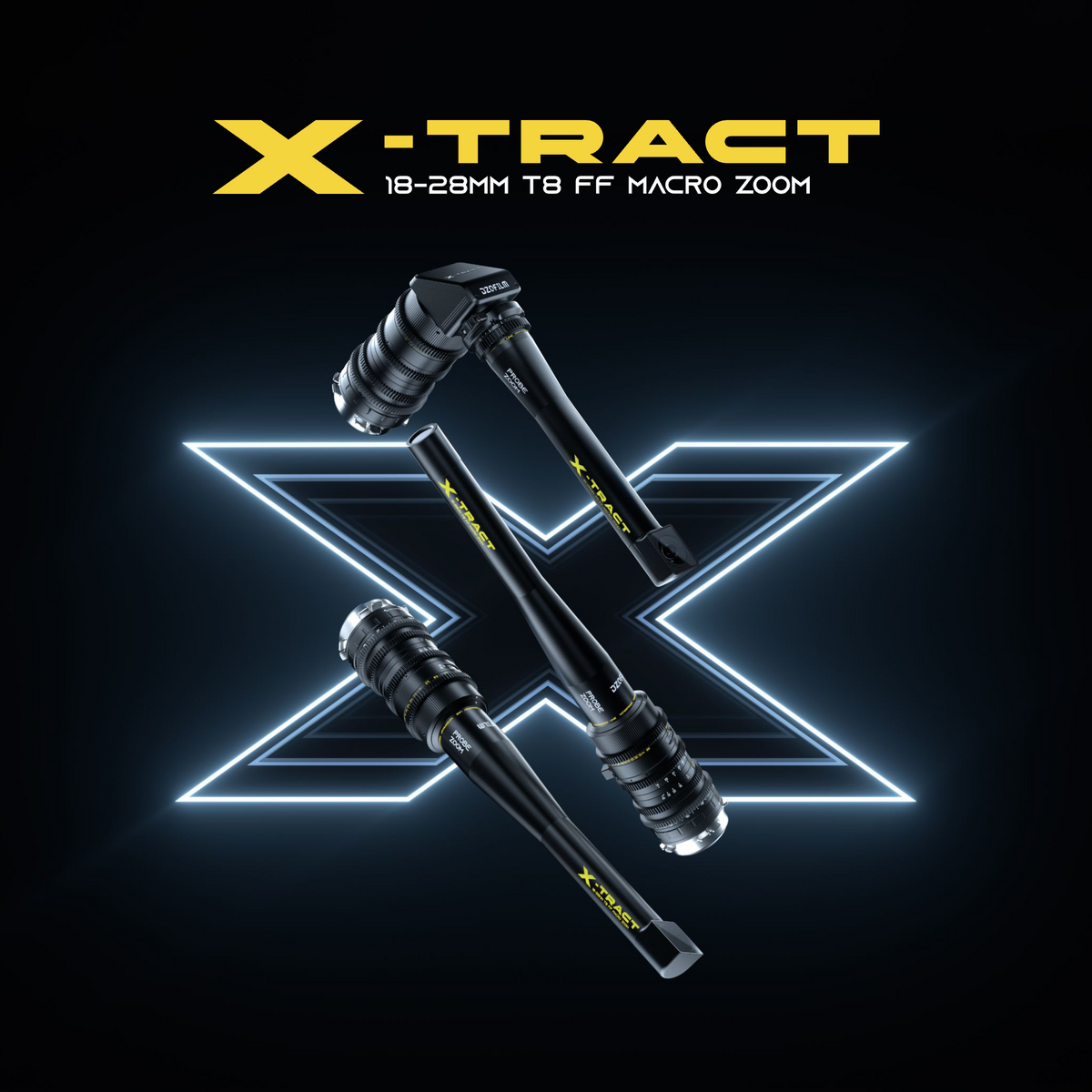 DZOFILM X-tract Xtract 18-28mm__Detachable rear lens *1+ front lenses*2 0∘+360∘(PL_Black_Case_2pcs_Metric), Probe Zoom Cine Lens, PL Mount, Macro Probe Optics