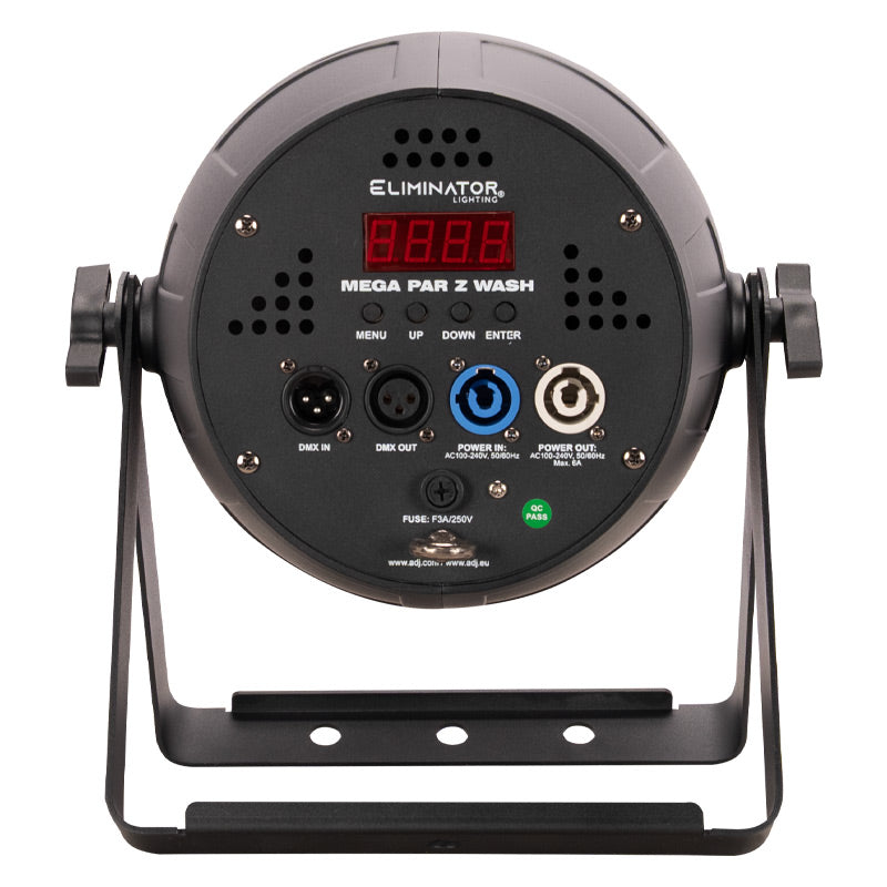 Eliminator Lighting Mega Par Z Wash, LED Wash Par with 19 x 15W RGBW 4-in-1 LEDs, Motorized 10 to 60 Degree Zoom, 3 Independent Color Zones, 2 DMX Channel Modes