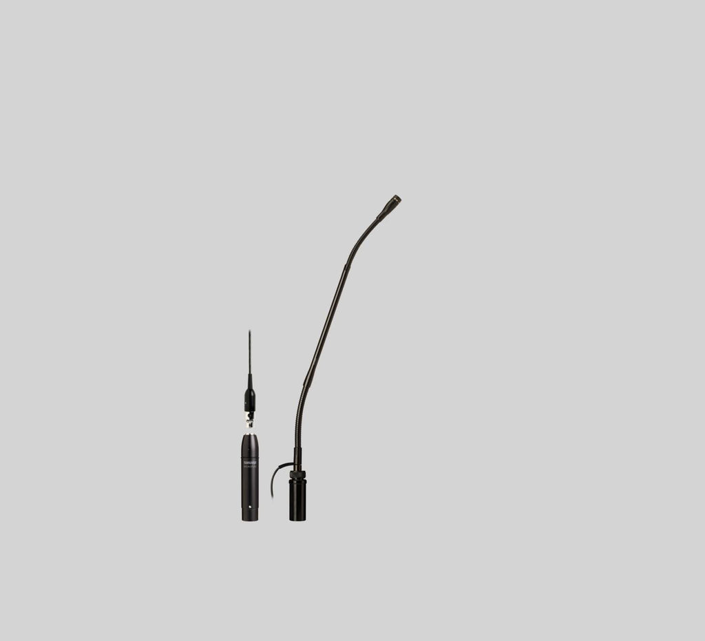 Shure MX412D/N, Microflex Standard Gooseneck Microphone, No Cartridge-12" Desktop Gooseneck Condenser Microphone Attached 10´ XLR Cable, Logic Functions, Programmable Switch and LED Indicator, Attached Desktop Base