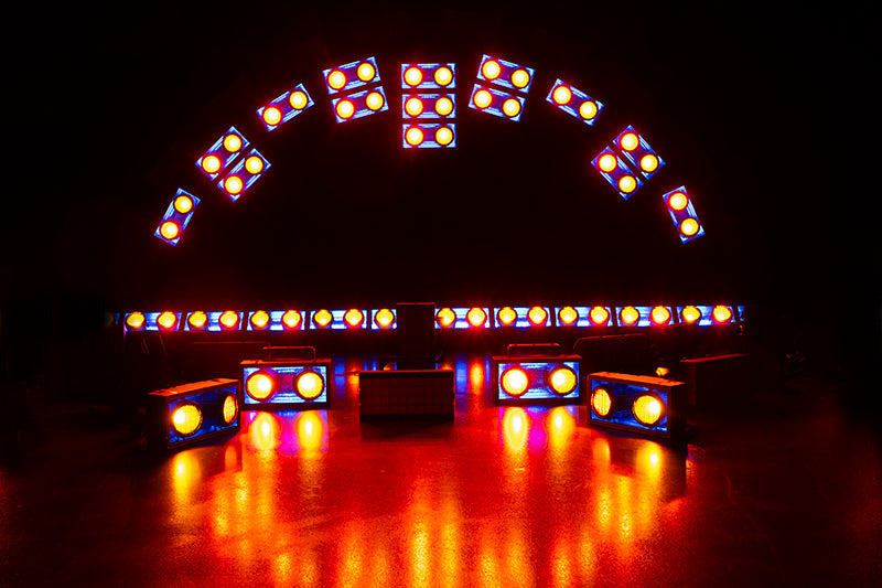 ADJ Encore DBX, IP65 Dual Blinder, 2 x 150 Watt Rgbaw Individual Controllable Cells, RGB Background, Aria X2