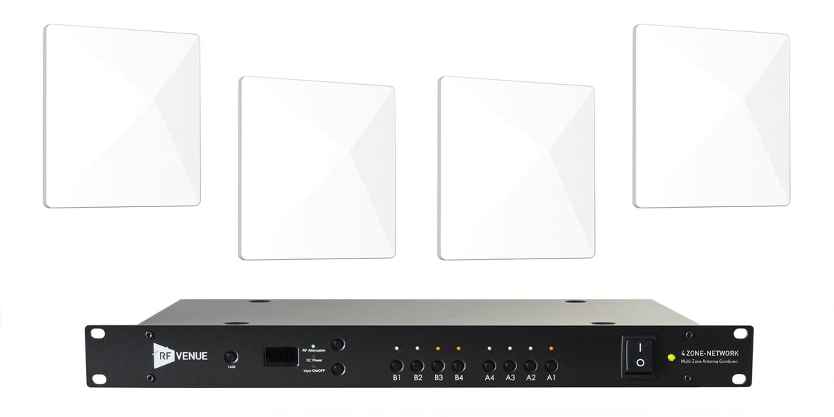 RF Venue 4ZONE Network Pack 4ZONE-NET-DARC, Networked 4 Zone Antenna Combiner with Diversity Architectural Antennas