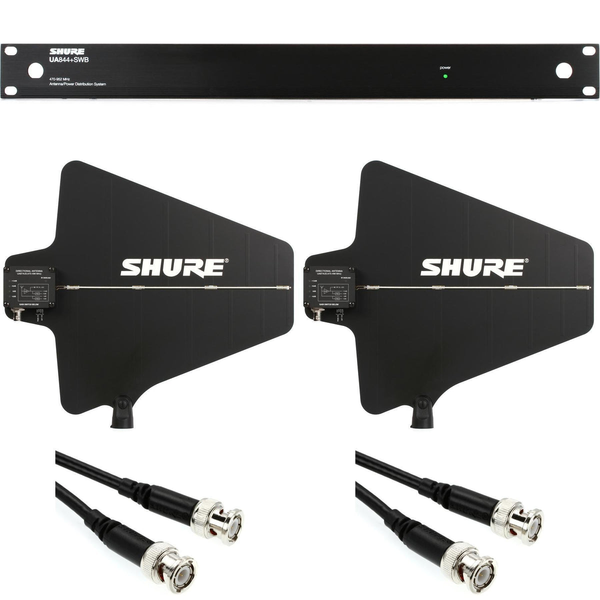 Shure UA844+SWB, Five-way active antenna splitter and power distribution system for QLXD-D, ULX, ULXD-D, Slx, and BLX (BLX4R only) receivers. (470-952 MHz)
