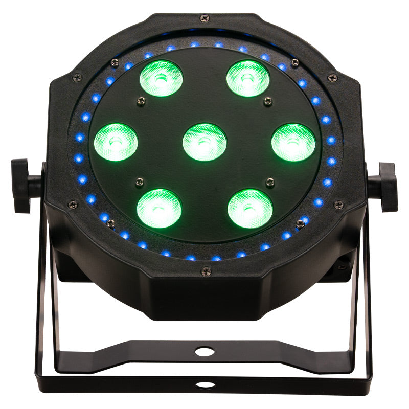 Eliminator Lighting LP 8R, Compact LED Par with 7 x 8W RGBW 4-in-1 Center LEDs and 32 RGB Ring LEDs, Animated Ring Effects, Wireless Remote, 4 DMX Channel Modes