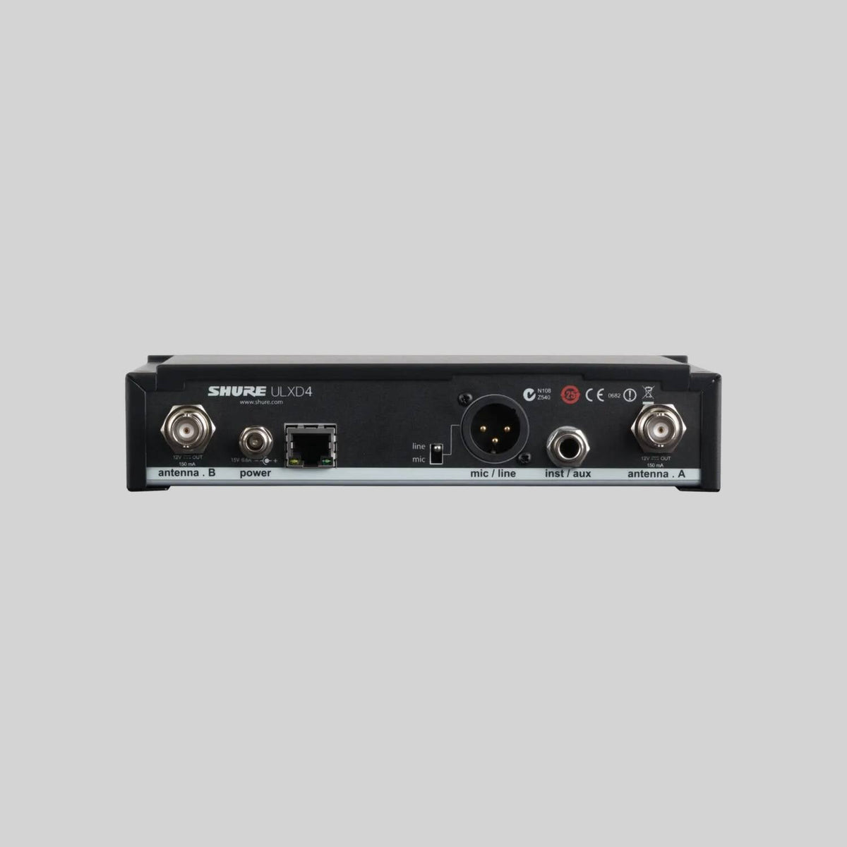 Shure ULXD4GV-H50, Digital Wireless Receiver, Single Digital Wireless Receiver with Always On AES256 Encryption, PS41US Power Supply, 1/2 Wave Antenna and Rack Mounting Hardware, 530-602 MHz