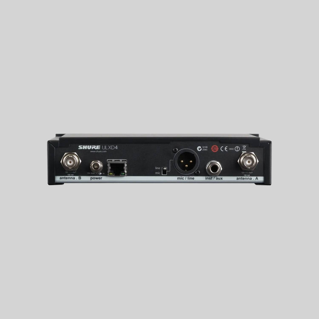Shure ULXD4GV-J50A, Digital Wireless Receiver, Single Digital Wireless Receiver with Always On AES256 Encryption, PS41US Power Supply, 1/2 Wave Antenna and Rack Mounting Hardware, 572-620 MHz