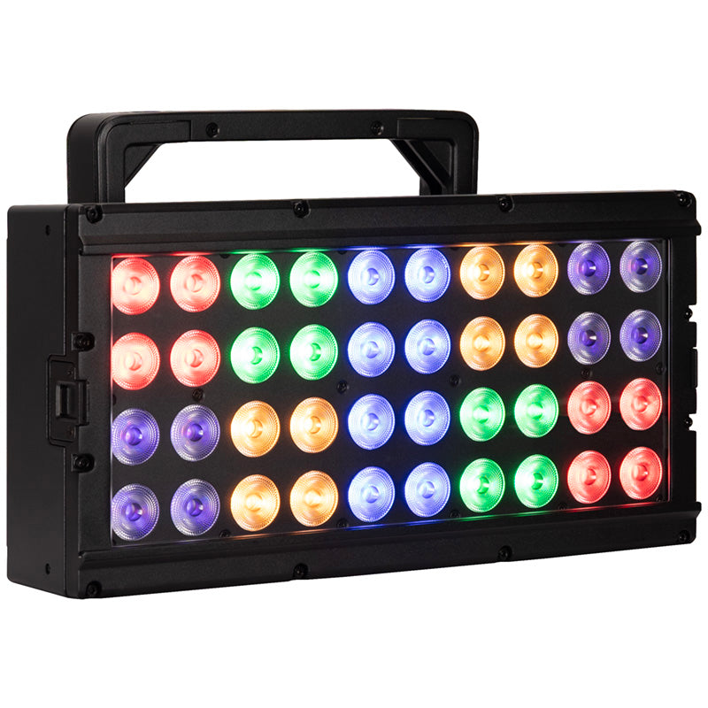 ADJ 40 HEX Panel IP, IP65 Panel, 40 x 20 Watt Rgbaluv 10 Pixel Zone Control, Filter and Barn Door Options, Aria X2