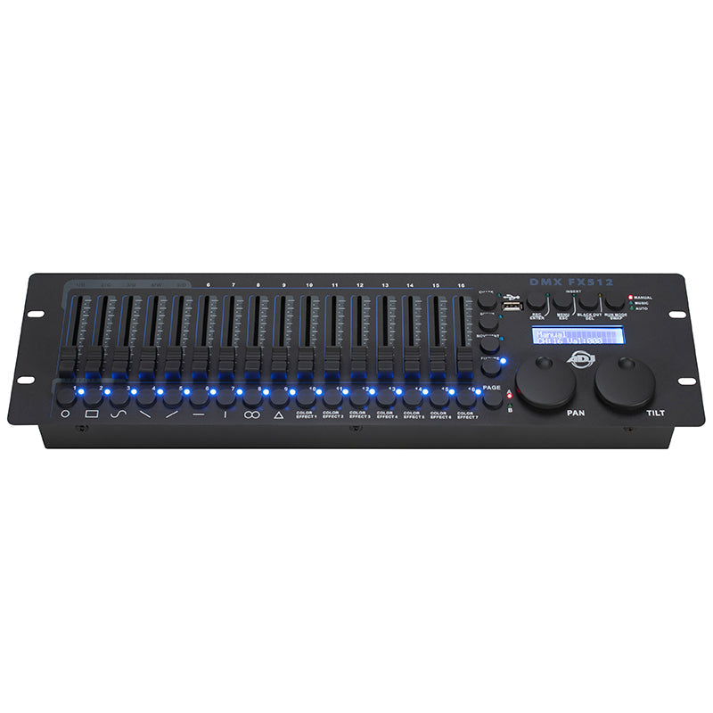 ADJ DMX FX512, Controller Wuth 512 DMX Channels. DMX & RDM, 16 Built in Effects, USB for Data Back Up and Firmware Updates