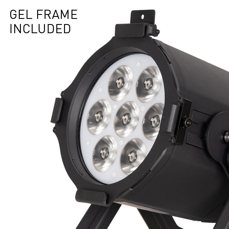 ADJ ElectraPix Par 7, IP65 Par, Battery Powered, 7 x 20 Watt HEX LED Rgbaluv Individual Pixel Control, Backround RGB LEDs, Aria X2 Wireles, 20 Degree Diffusion Filter, L Track System