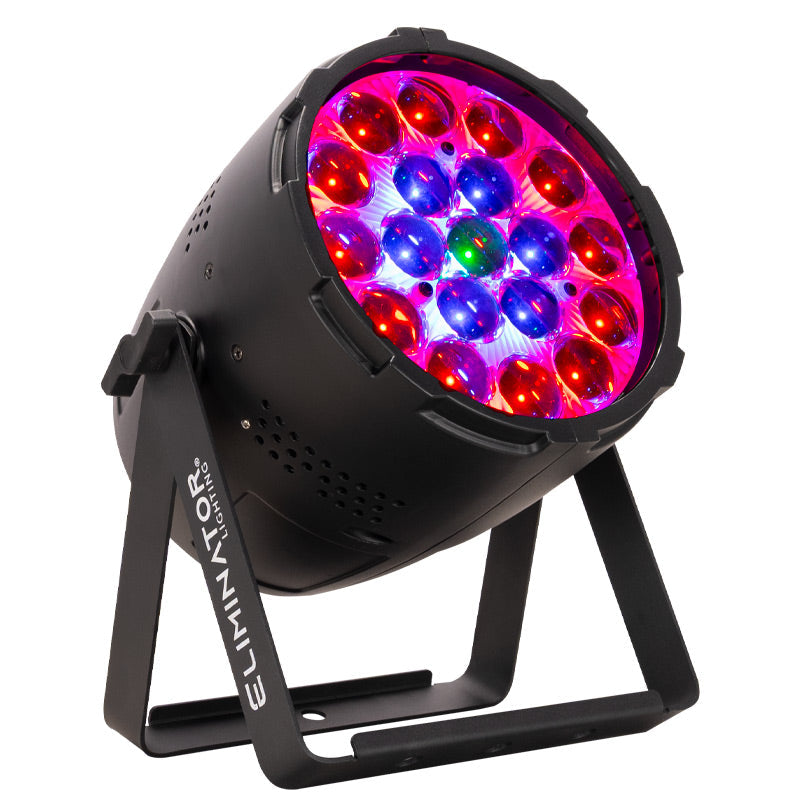 Eliminator Lighting Mega Par Z Wash, LED Wash Par with 19 x 15W RGBW 4-in-1 LEDs, Motorized 10 to 60 Degree Zoom, 3 Independent Color Zones, 2 DMX Channel Modes