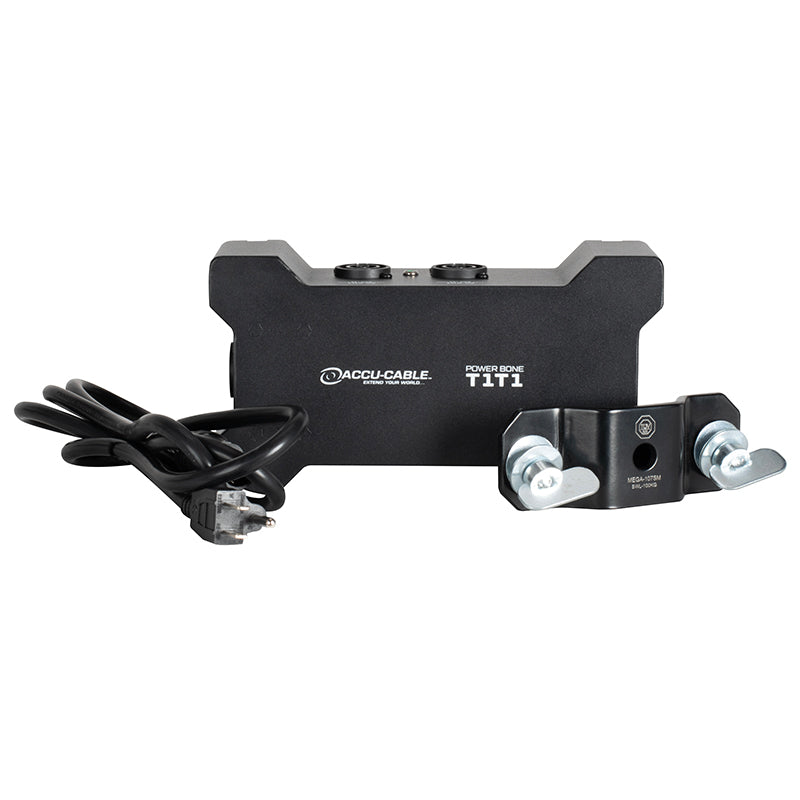 ADJ Power Bone T1T1, Distribution Box for Seetronic IP65 Locking Power Input and Thru Connections with 4 x Seetronic IP65 Locking Power Output Connections