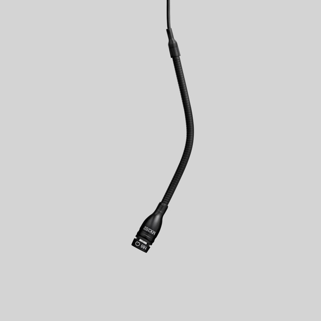Shure MX202B/N, Microflex Overhead, No Cartridge, Black Mini-Condenser for Overhead Miking, 30 Cable, In-Line Preamp with XLR Microphone Stand Adapter