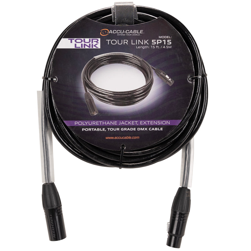 Accu-Cable Tour Link 5P15, 5-Pin Tour Grade DMX Cable, 15 ft