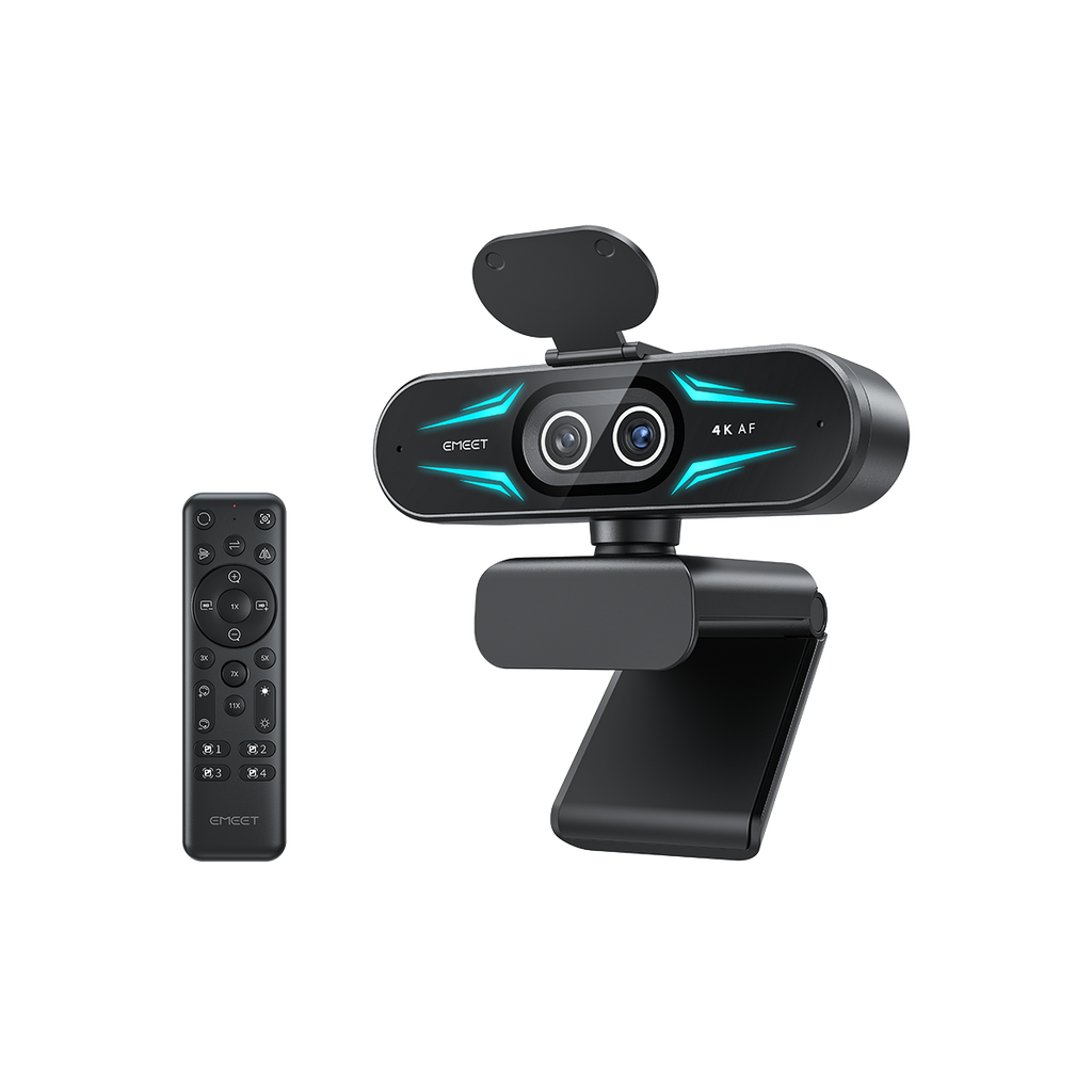 EMEET SmartCam C60E 4K Dual, Wide-Angle and Telephoto Dual-Lens 4K Webcam with 11x Hybrid Zoom, PDAF Autofocus, 3-Color RGB Ring Light and Multi-Function Remote Control for Streaming and Meetings
