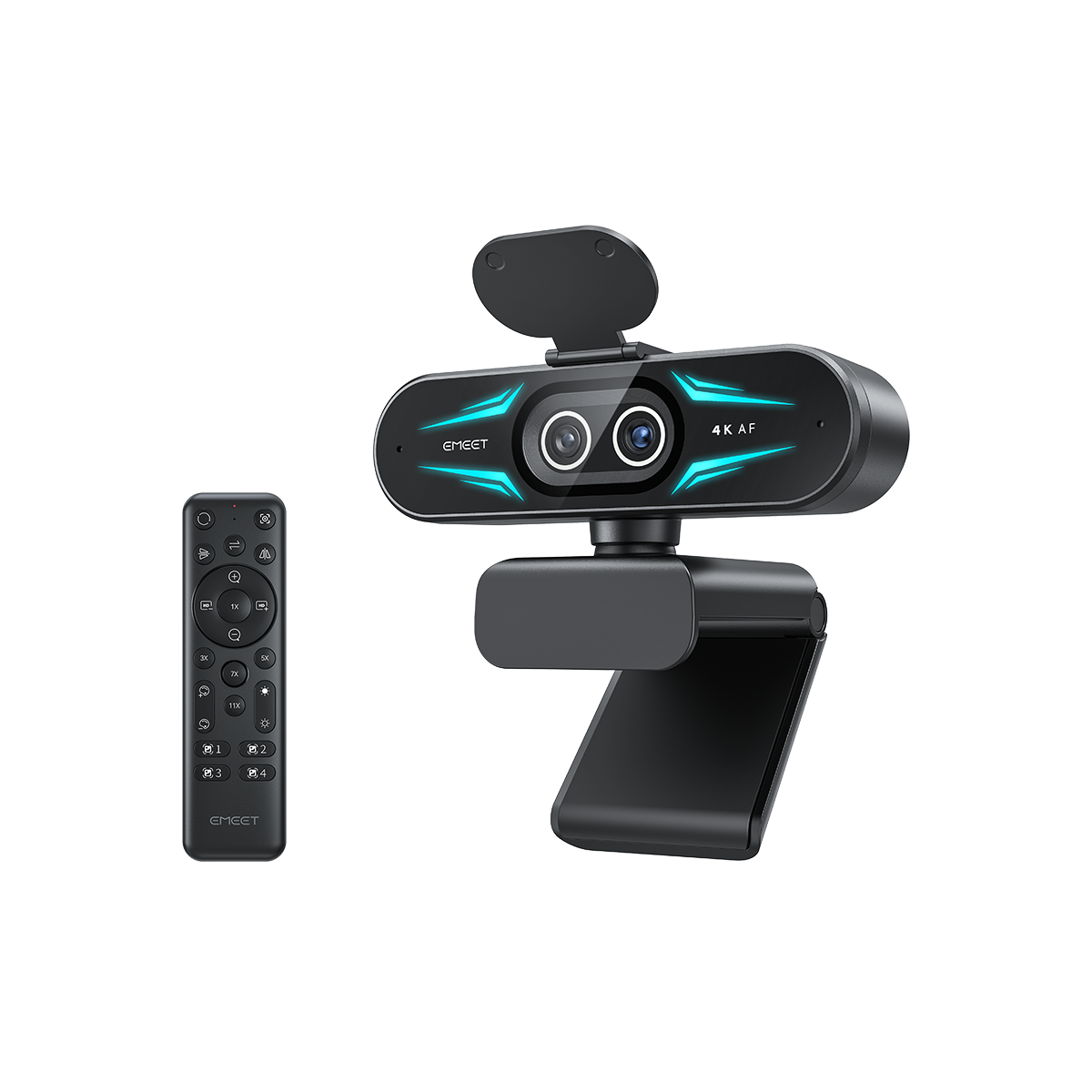 EMEET SmartCam C60E 4K Dual, Wide-Angle and Telephoto Dual-Lens 4K Webcam with 11x Hybrid Zoom, PDAF Autofocus, 3-Color RGB Ring Light and Multi-Function Remote Control for Streaming and Meetings