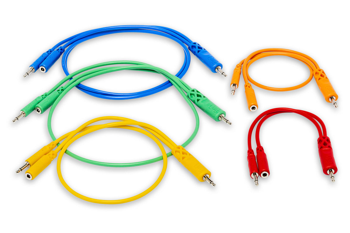 HOSA - Hopscotch Patch Cables, 3.5 mm TS with 3.5 mm TSF Pigtail to 3.5 mm TS, 5 pc, Various Lengths
