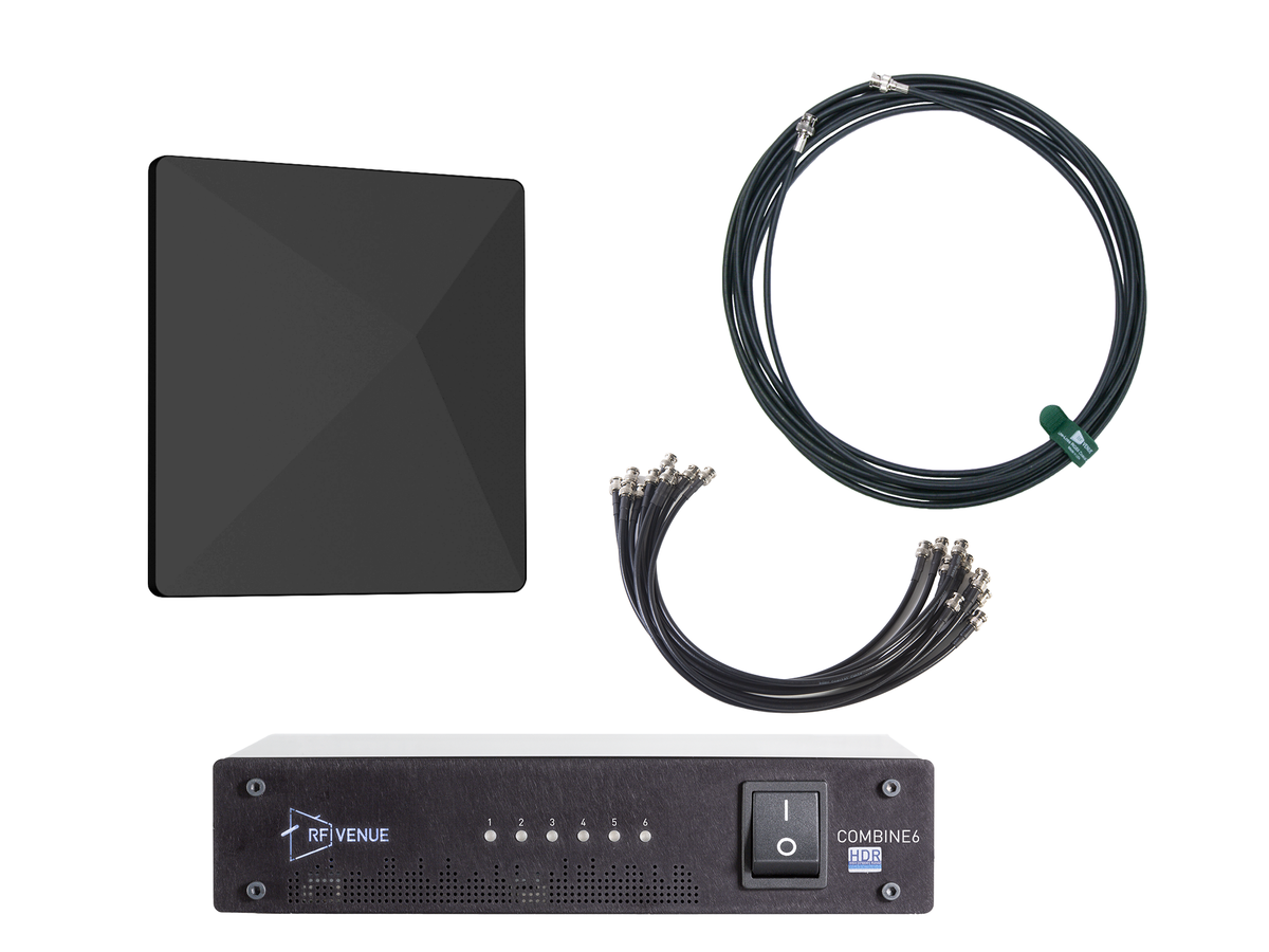 RF Venue 6 Channel IEM Upgrade Pack COMB6CP-ARCB, COMBINE6 HDR In-Ear Monitor Combiner with CP Architectural Antenna, Black
