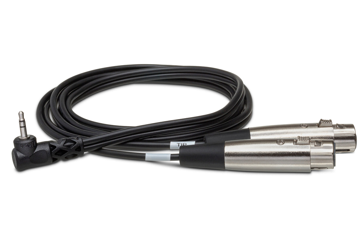 HOSA - Camcorder Microphone Cable, Dual XLR3F to Right-angle 3.5 mm TRS, 5 ft