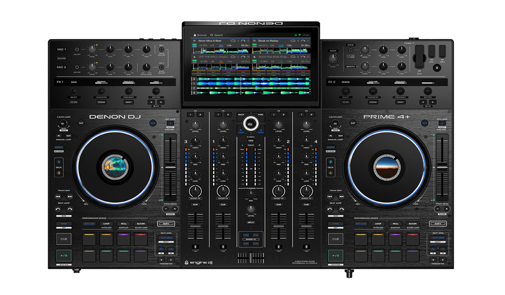 Denon DJ PRIME 4+, 4-Deck Standalone DJ System with 10.1-Inch Touchscreen, Wi-Fi Streaming and Engine DJ