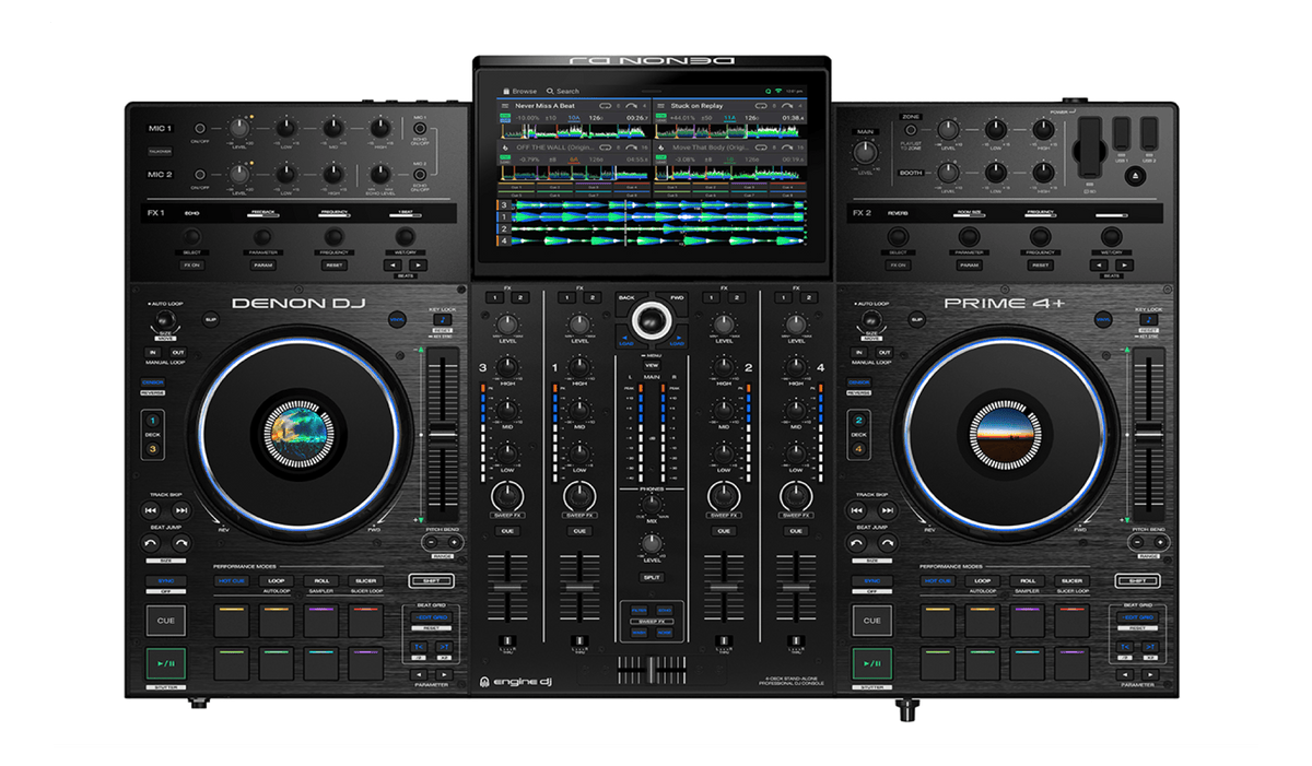 Denon DJ PRIME 4+, 4-Deck Standalone DJ System with 10.1-Inch Touchscreen, Wi-Fi Streaming and Engine DJ