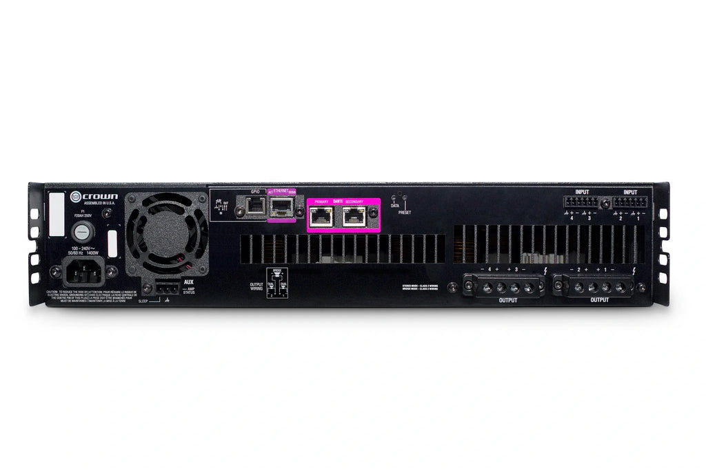 Crown DCI4X300DA, Four-channel, 300W @ 4Ω Power Amplifier with Dante™ / AES67 Networked Audio, and 70V/100V