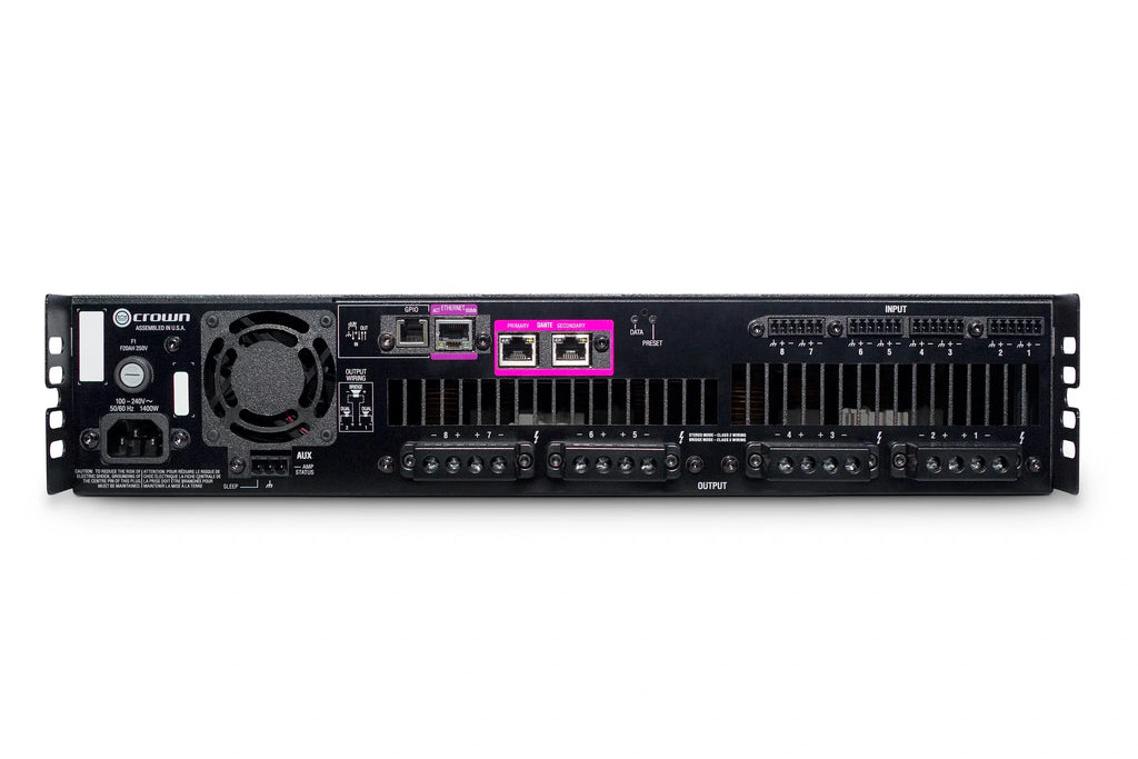 Crown DCI8X300DA, Eight-channel, 300W @ 4Ω Power Amplifier with Dante™ / AES67 Networked Audio, and 70V/100V / EN 54-16 Compliant for Life Safety Applications
