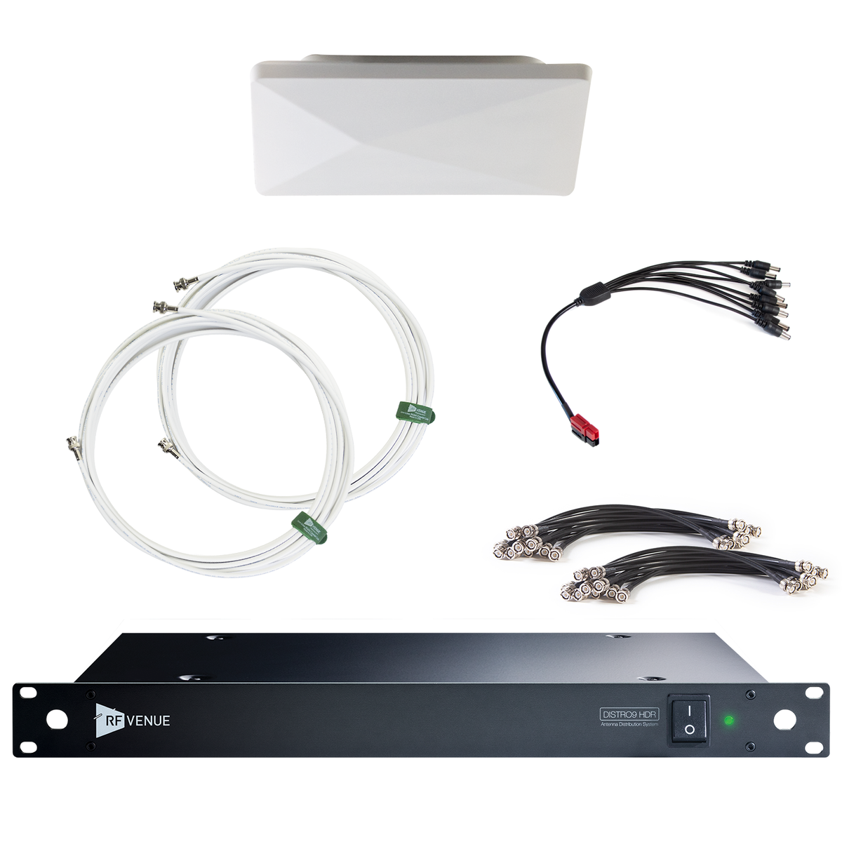 RF Venue 9 Channel Wireless Mic Upgrade Pack D-ARCD9, DISTRO9 HDR Antenna Distribution with Diversity Architectural Antenna, White