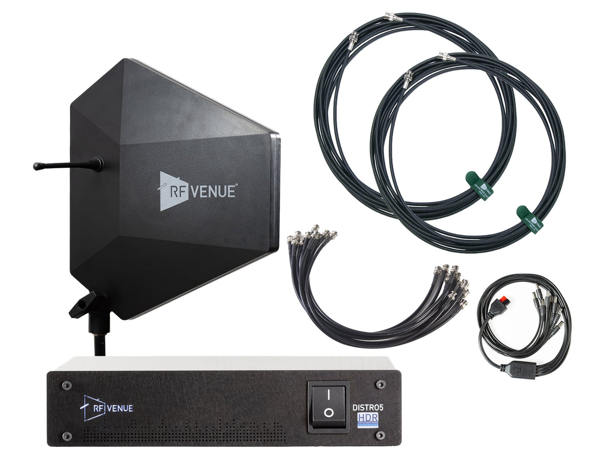 RF Venue 5 Channel Wireless Mic Upgrade Pack DFIN-IPXD5, DISTRO5 HDR Antenna Distribution with Diversity Fin IPX Antenna, Black
