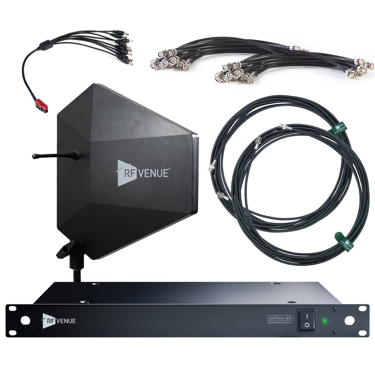 RF Venue 9 Channel Wireless Mic Upgrade Pack DFIN-IPXD9, DISTRO9 HDR Antenna Distribution with Diversity Fin IPX Antenna, Black