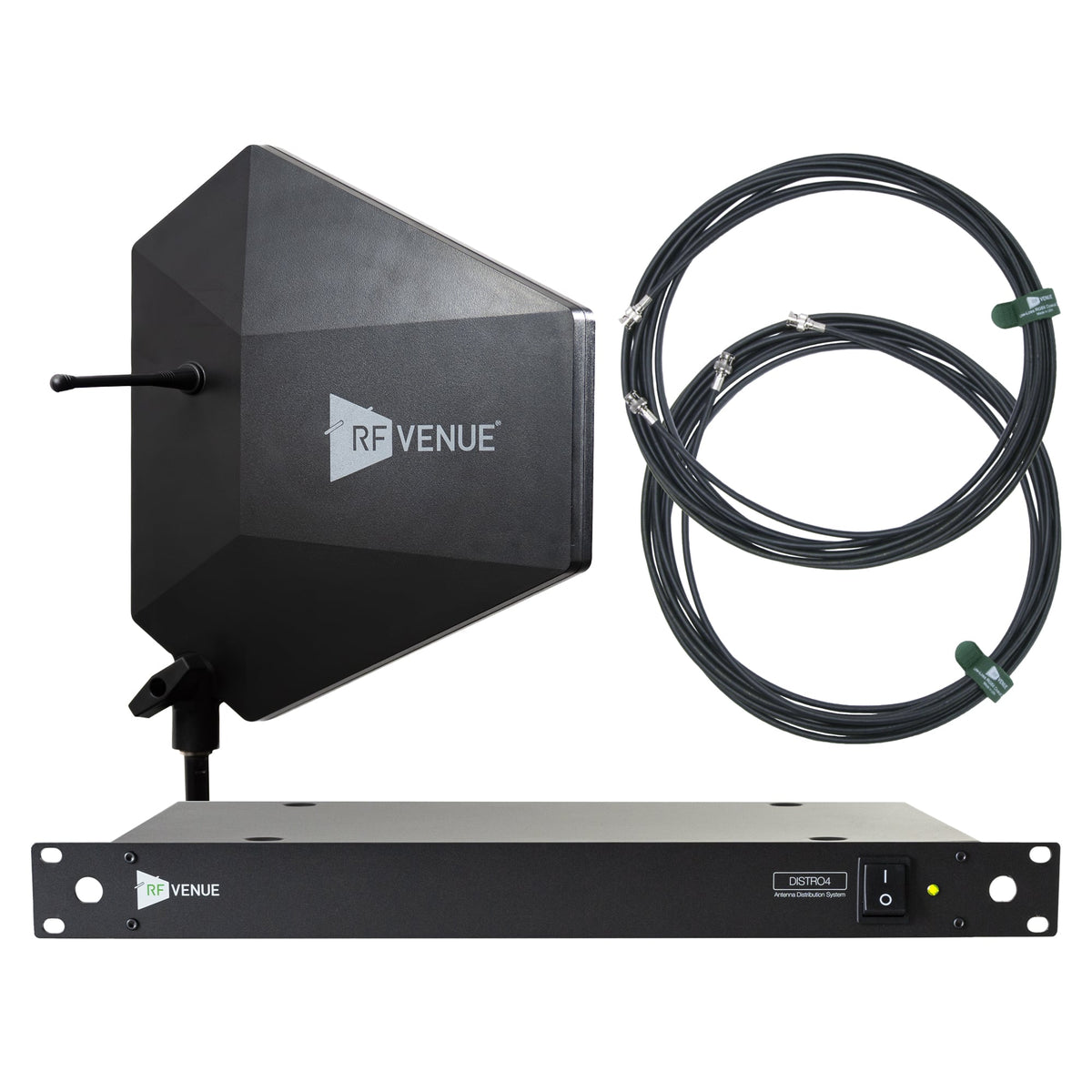 RF Venue 4 Channel Wireless Mic Upgrade Pack DFIN-IPXDISTRO4, DISTRO4 Antenna Distribution with Diversity Fin IPX Antenna, Black