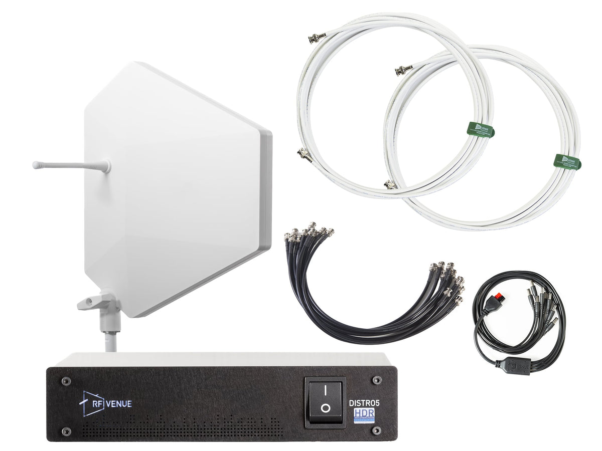 RF Venue 5 Channel Wireless Mic Upgrade Pack DFIN-IPXWD5, DISTRO5 HDR Antenna Distribution with Diversity Fin IPX Antenna, White