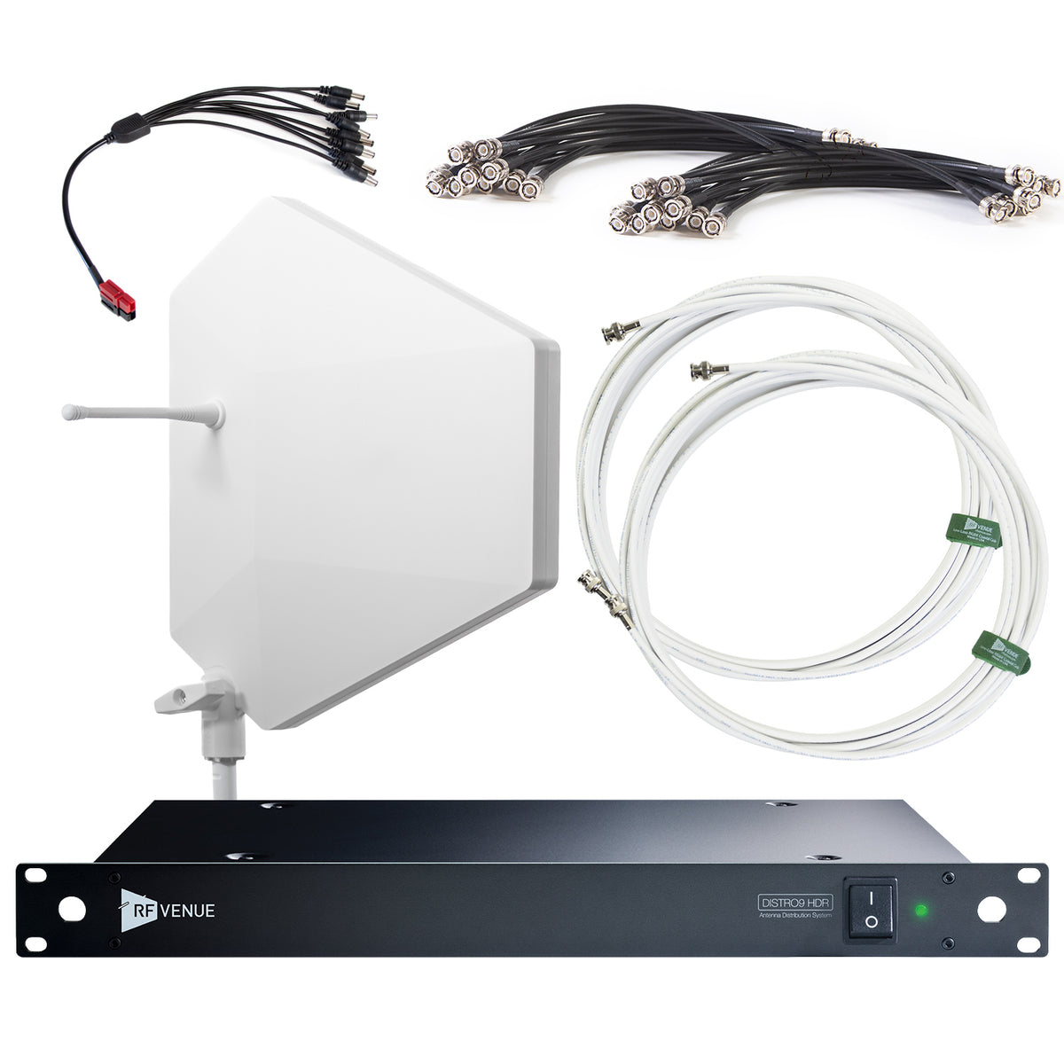 RF Venue 9 Channel Wireless Mic Upgrade Pack DFIN-IPXWD9, DISTRO9 HDR Antenna Distribution with Diversity Fin IPX Antenna, White