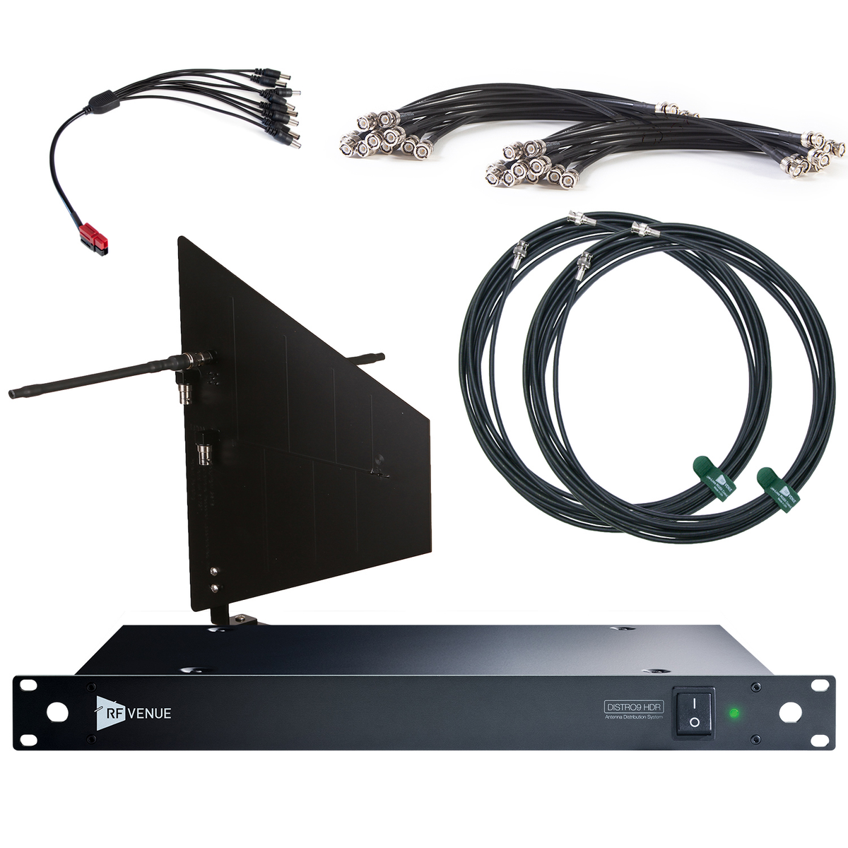 RF Venue 9 Channel Wireless Mic Upgrade Pack DFINBD9, DISTRO9 HDR Antenna Distribution with Wallmount Diversity Fin Antenna, Black