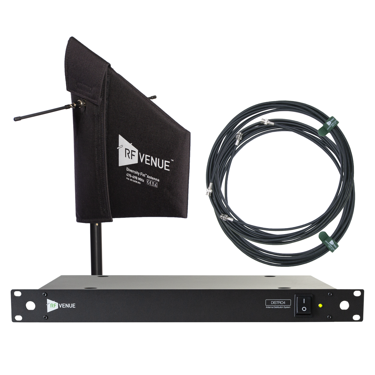 RF Venue 4 Channel Wireless Mic Upgrade Pack DFINDISTRO4, DISTRO4 Antenna Distribution with Diversity Fin Antenna