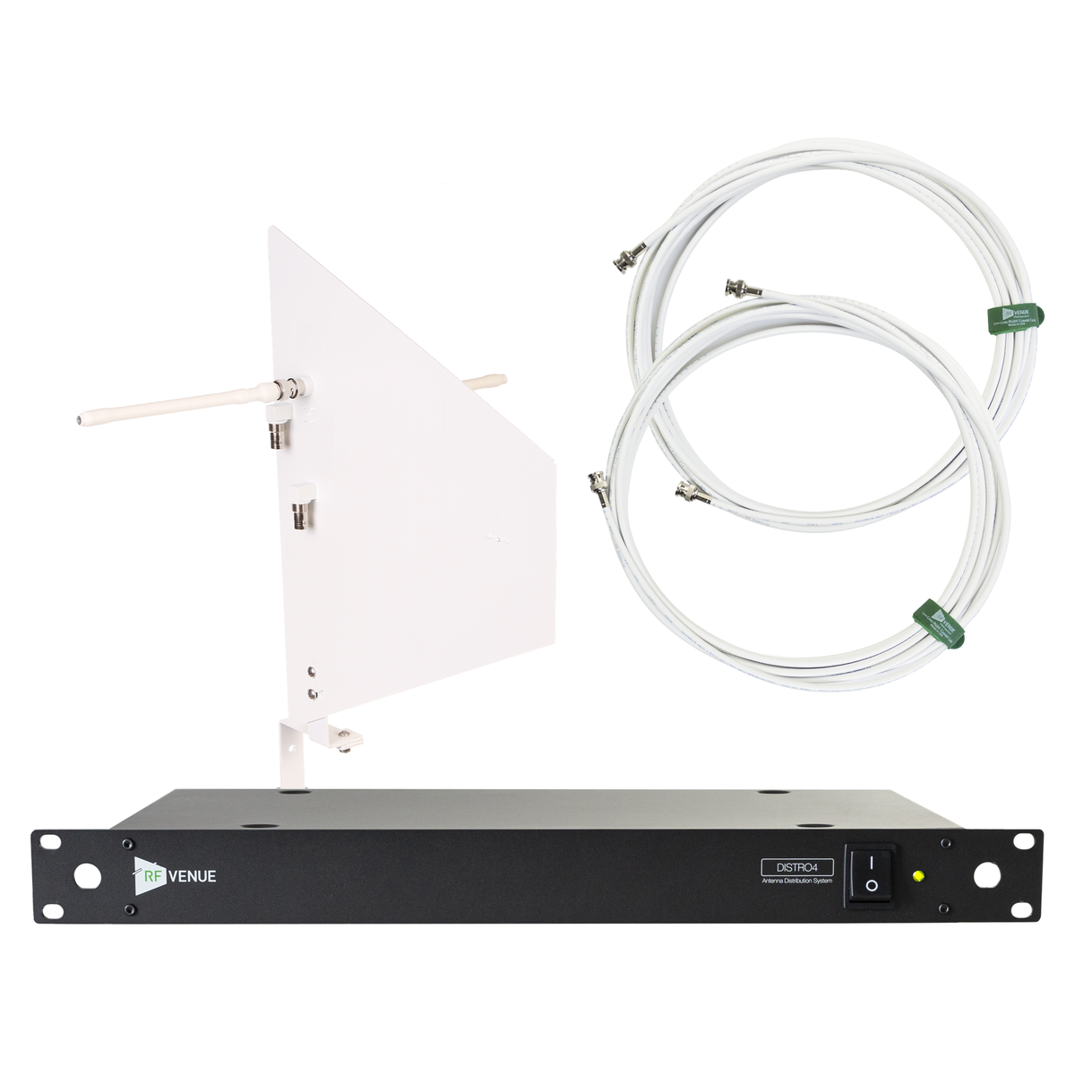 RF Venue 4 Channel Wireless Mic Upgrade Pack DFINWDISTRO4, DISTRO4 Antenna Distribution with Wallmount Diversity Fin Antenna, White