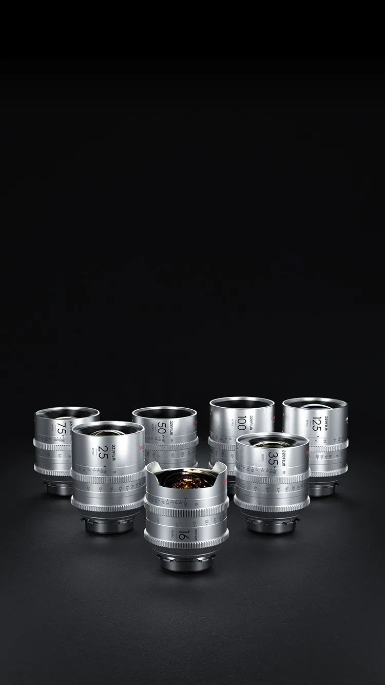 DZOFILM Vespid Retro 7-lens Kit (16, 25, 35, 50, 75, 100,125mm) with hard case (PL mount with EF bayonet, Silver), Full-Frame Vintage-Look Cine Prime Kit, PL Mount, Manual Focus and Iris