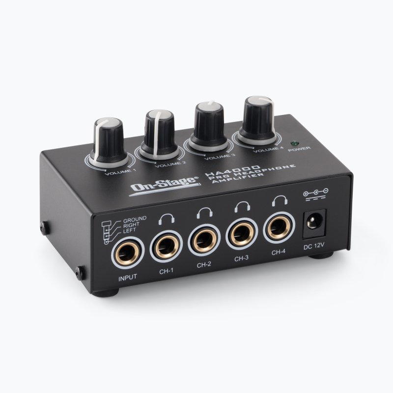 On-Stage HA4000, Four-Channel Headphone Amp, Four People to Listen Simultaneously to a Single Audio Source Over, Each Listener Can Independently Adjust Their Headphone Volume