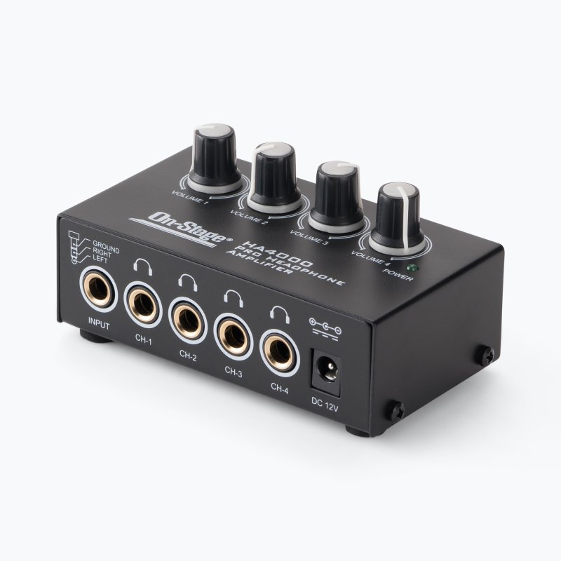 On-Stage HA4000, Four-Channel Headphone Amp, Four People to Listen Simultaneously to a Single Audio Source Over, Each Listener Can Independently Adjust Their Headphone Volume
