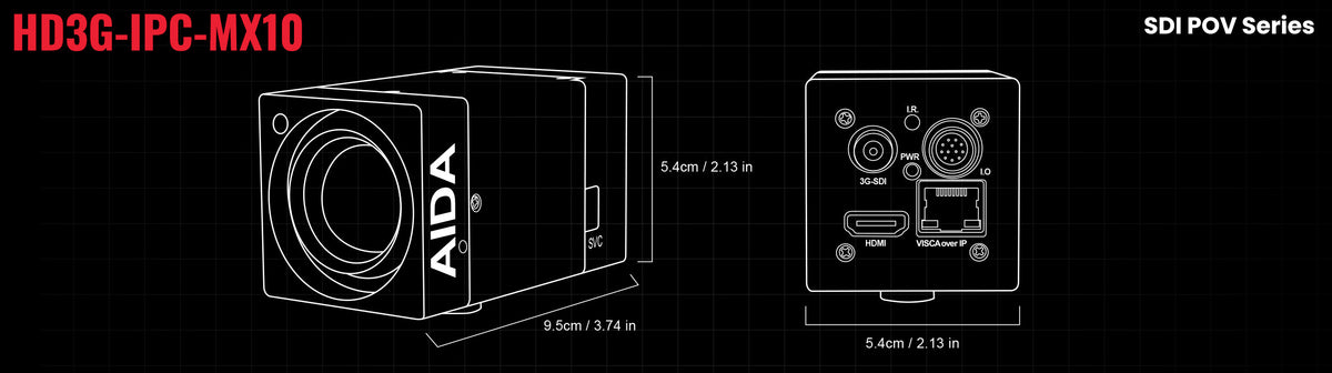 AIDA HD3G-IPC-MX10, Full HD 3G-SDI with IP Control 10X Macro Zoom with 49mm thread POV Camera