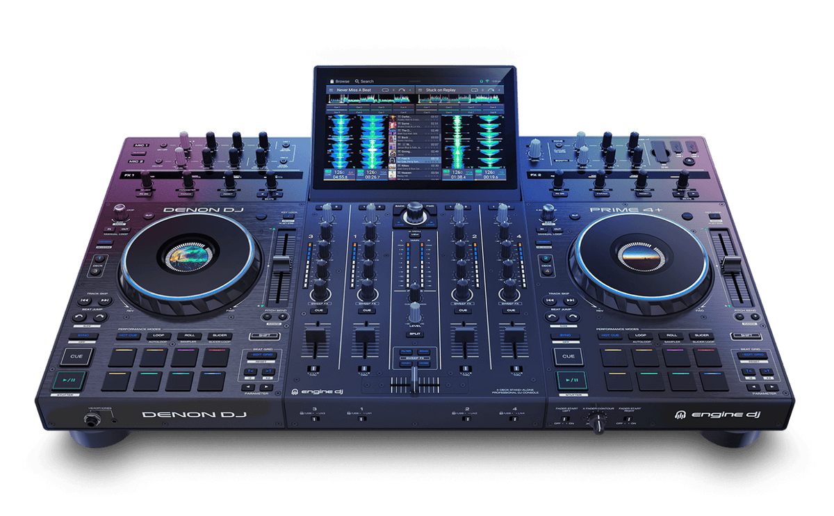 Denon DJ PRIME 4+, 4-Deck Standalone DJ System with 10.1-Inch Touchscreen, Wi-Fi Streaming and Engine DJ