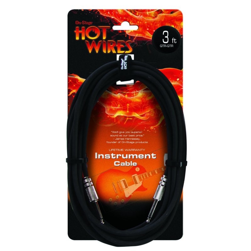 On-Stage IC-3, Instrument Cable (QTR-QTR, 3'), 3' Length, Standard Connectors, QTR-QTR Cable, 22AWG Wire Gauge