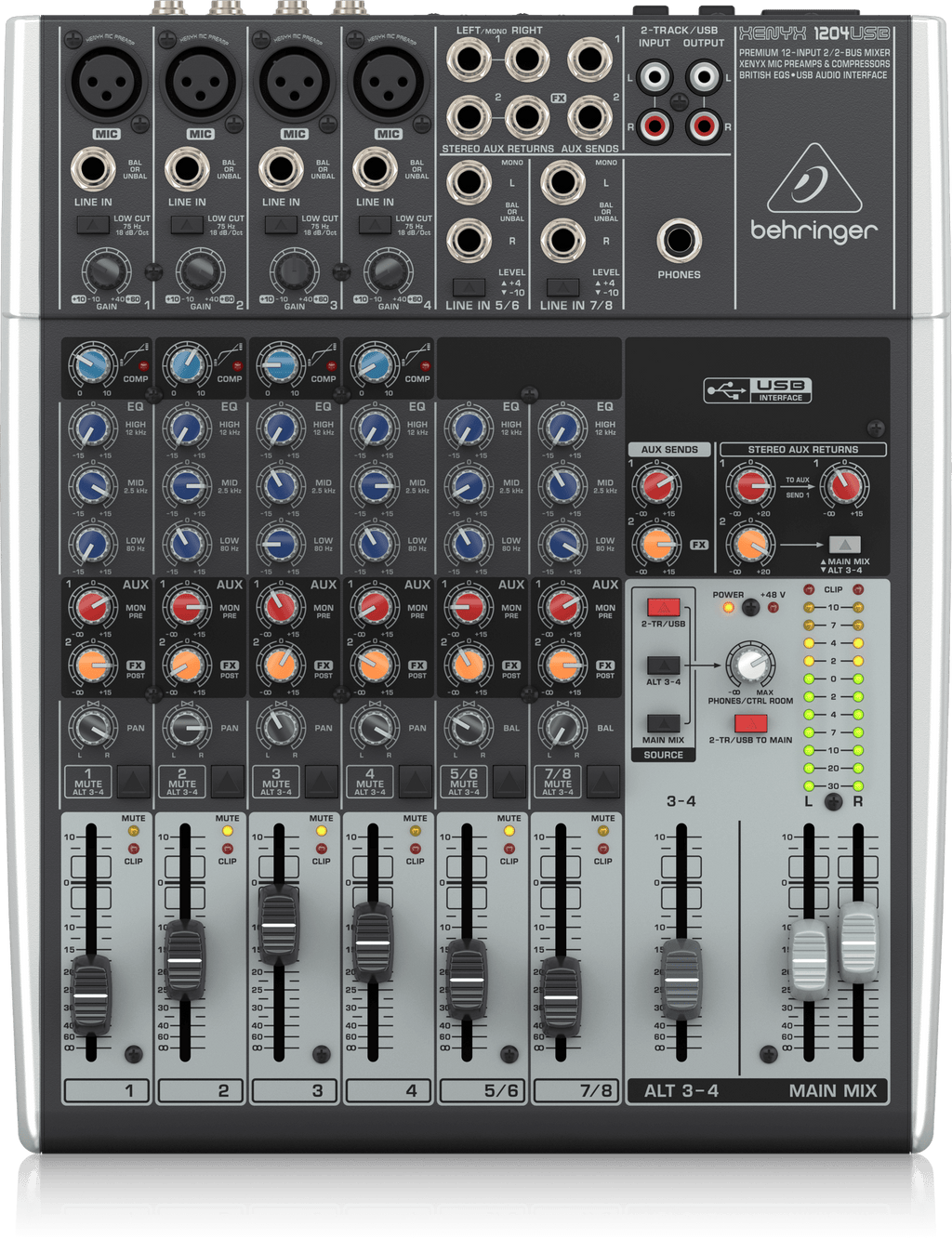 Behringer Xenyx X1204USB Premium 12-Input 2/2-Bus Mixer with XENYX Mic Preamps and Compressors