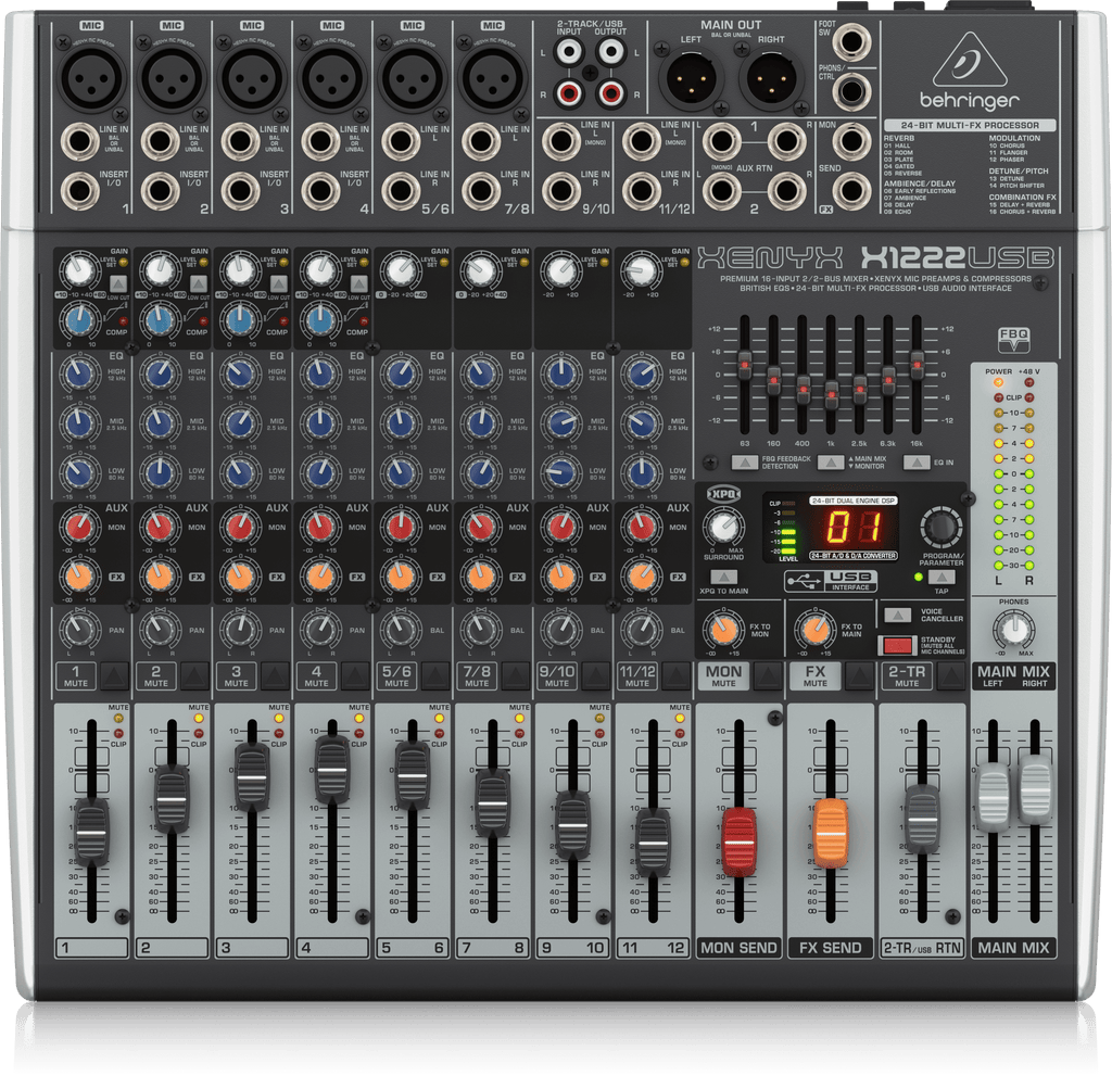 Behringer Xenyx X1222USB Premium 16-Input 2/2-Bus Mixer with XENYX Mic Preamps and Compressors