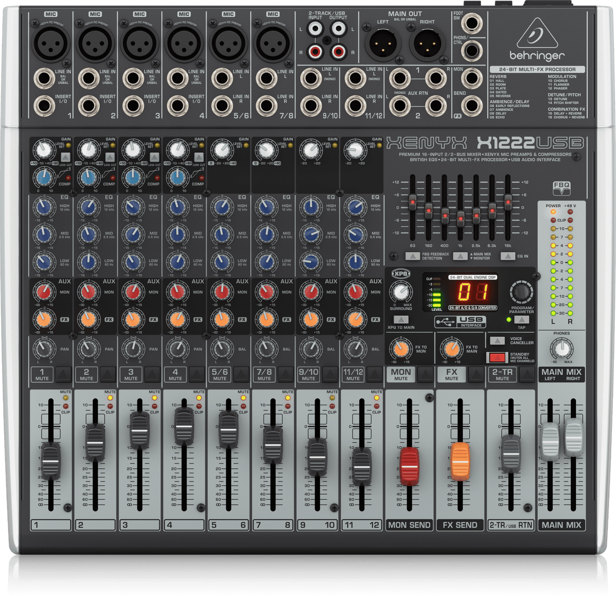 Behringer Xenyx X1222USB Premium 16-Input 2/2-Bus Mixer with XENYX Mic Preamps and Compressors
